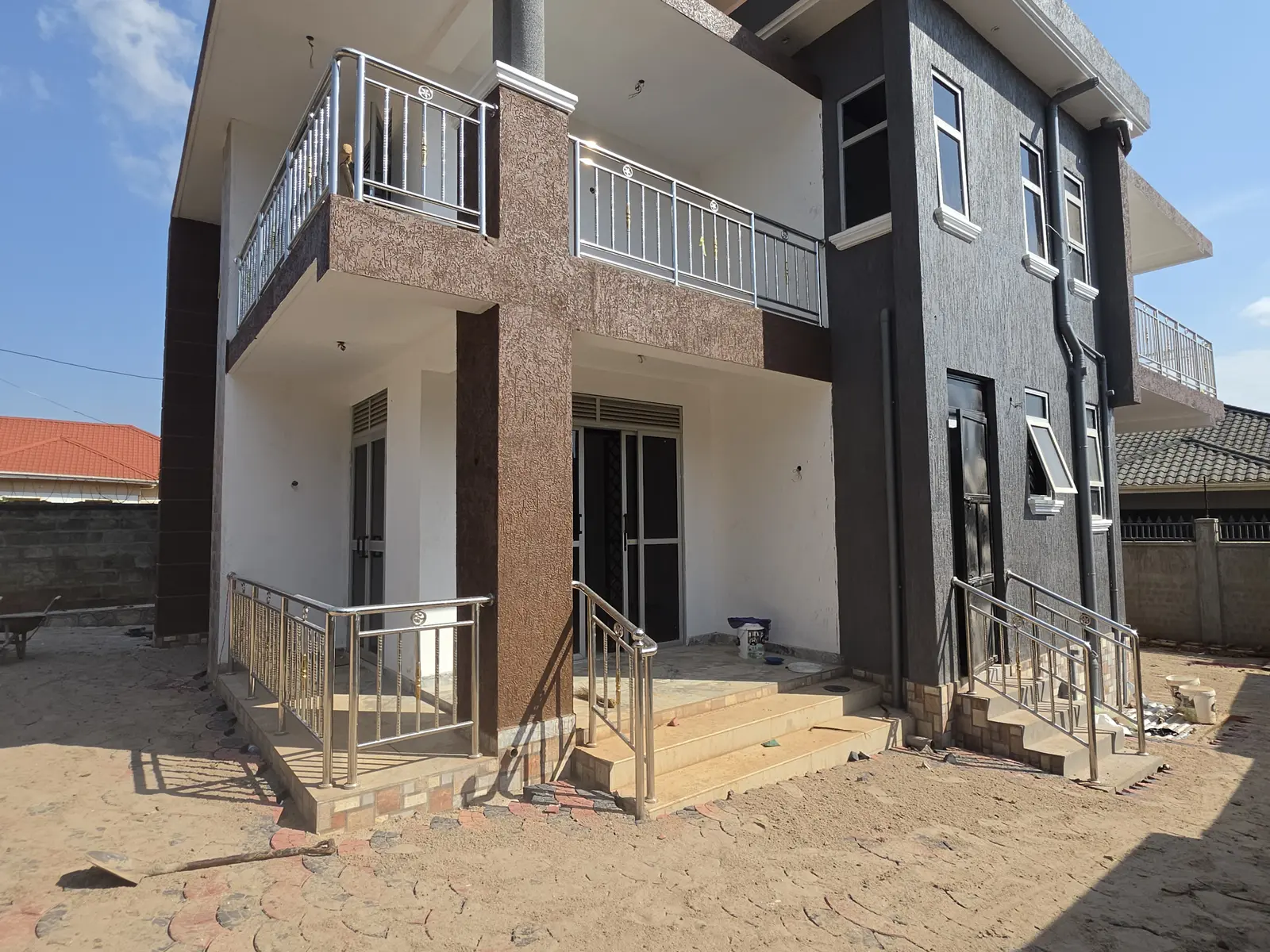 Detailed side view of a contemporary completed residence